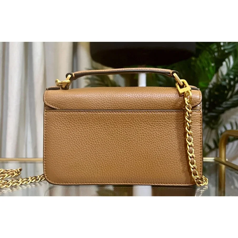 TORY BURCH CAMEL BROWN BRITTEN WITH GOLD HARDWARE HANDBAG - Picture 4 of 13